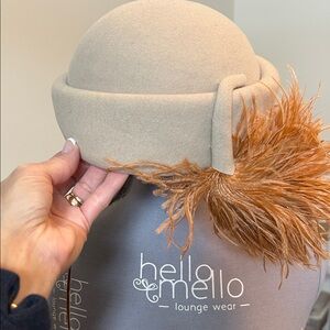 Hello Mello Women's Tan Hat with Feather Accent